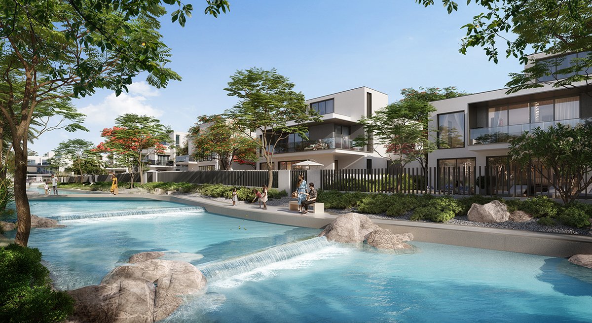 an artist's rendering of a water feature in a residential area