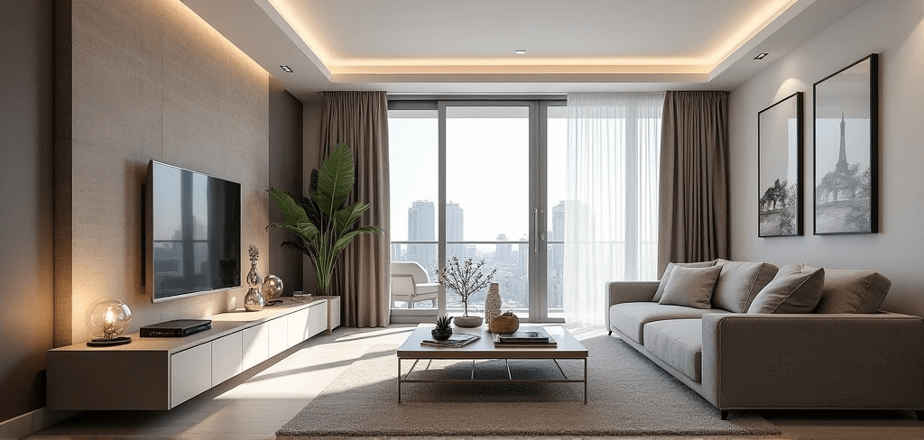a living room filled with furniture and a flat screen tv